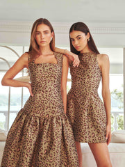 Elara Tulip Mini Dress in Leopard Print
