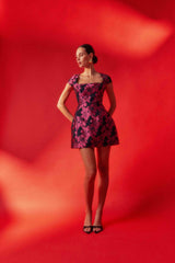 Holly Short Sleeve Mini Dress in Pink & Black Floral