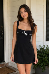 Black Square Neck A-Line Satin Homecoming Dress With Lace-Up Back