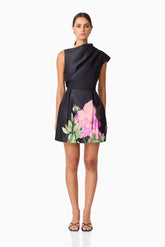Azelie Aysmmetrical Mini Dress in Black