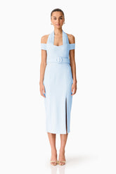 Ruby Halter Midi Dress in Blue