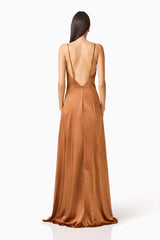 Clementine Cowl Neck Gown in Toffee Brown