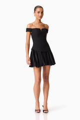 Elva Off Shoulder Mini Dress in Black