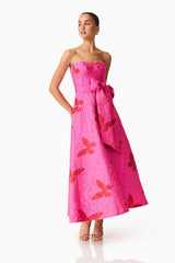 Lorena Jacquard Strapless Gown in Pink