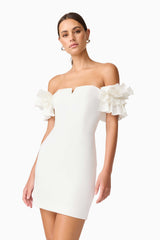 Nola Off The Shoulder Mini Dress in White