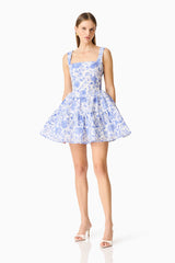 Elin A-Line Mini Dress in Blue Floral