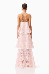 Valencia Tiered Gown in Pink & Cream Floral