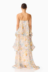 Armani Tiered Maxi Dress in Yellow Floral