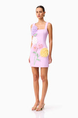 Buttercup Embroidered Party Mini Dress in Purple