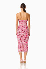 Roseate Strapless Midi Dress in Pink