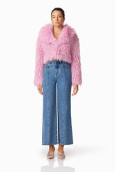 Trisha Faux Fur Cropped Jacket in Pink