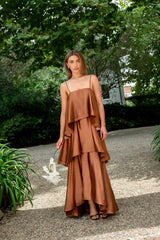 Tilly Tiered Maxi Dress in Toffee Brown