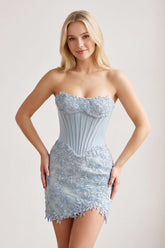 Sky Blue Strapless Embroidered Lace Sheath Corset Homecoming Dress
