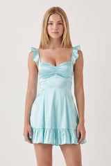Aqua Sweetheart Ruffled A-Line Satin Homecoming Dress