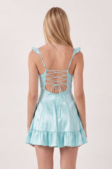 Aqua Sweetheart Ruffled A-Line Satin Homecoming Dress