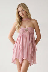 Dusty Pink Ruffled A-Line Sweetheart Ruched Homecoming Dress