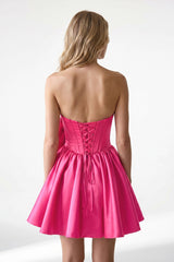 Fuchsia Strapless A-Line Satin Mini Corset Homecoming Dress With Bow