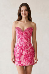 Blue Sweetheart Jacquard Sheath Corset Homecoming Dress