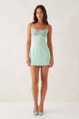 Mint Green Spaghetti Straps Sheath Linen Mini Homecoming Dress