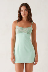 Mint Green Spaghetti Straps Sheath Linen Mini Homecoming Dress