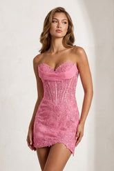 Hot Pink Sweetheart Sheath Embroidered Appliqued Corset Homecoming Dress