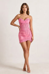 Hot Pink Sweetheart Sheath Embroidered Appliqued Corset Homecoming Dress