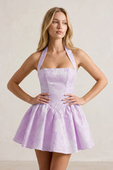 Yellow Halter Jacquard Ruched A-Line Homecoming Dress