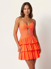 Orange Sweetheart A-Line Tiered Cut-Out Homecoming Dress With Beading