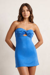 Blue Ruched Sweetheart Sheath Satin Homecoming Dress