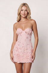 Pink 3D Flower Sequin Sweetheart Sheath Homecoming Dress