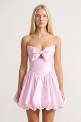 Pink Bowknot Sweetheart Bubble Hem A-Line Satin Homecoming Dress