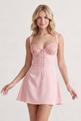 Pink Lace Sweetheart A-Line Satin Homecoming Dress With Lace-Up Back