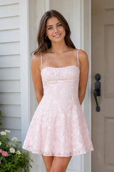 Spaghetti Straps A-Line Chiffon Jacquard Homecoming Dress
