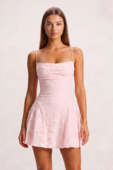Pink Spaghetti Straps Jacquard Satin A-Line Homecoming Dress