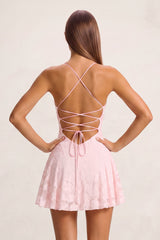 Pink Spaghetti Straps Jacquard Satin A-Line Homecoming Dress