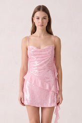 Pink Spaghetti Straps Sequin Ruched Ruffled Sheath Homecoming Dress