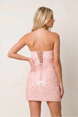 Pink Strapless Sheath Sequins Satin Homecoming Dress