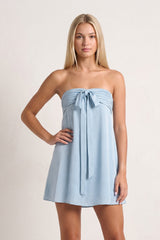 Sky Blue Strapless A-Line Satin Homecoming Dress with Ribbon