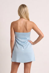 Sky Blue Strapless A-Line Satin Homecoming Dress with Ribbon