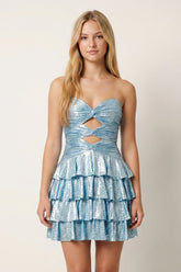 Sky Blue Sweetheart Cut-out A-Line Ruffled Satin Homecoming Dress With Beading