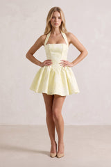 Yellow Halter Jacquard Ruched A-Line Homecoming Dress