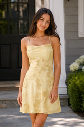 Spaghetti Straps A-Line Embroidered Tulle Homecoming Dress