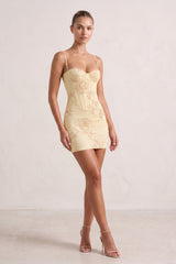 Yellow Spaghetti Straps Sheath Homecoming Dress With Floral Embroidery