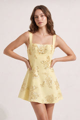 Yellow Square Neck Embroidered Flower Lace A-Line Homecoming Dress