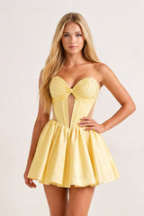 Yellow Sweetheart Cut-Out Satin A-Line Corset Homecoming Dress