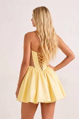 Yellow Sweetheart Cut-Out Satin A-Line Corset Homecoming Dress