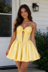 Yellow Sweetheart Cut-Out Satin A-Line Corset Homecoming Dress