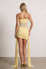 Yellow Sweetheart Sheath Pleated Mini Homecoming Dress With Ribbon