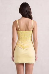 Yellow Sweetheart Sheath Ruched Linen Homecoming Dress with Pearl
