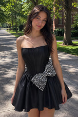 Fuchsia Strapless A-Line Satin Mini Corset Homecoming Dress With Bow